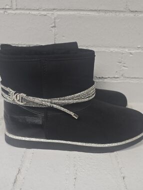 Juicy Couture Black Ankle Boots with Rhinestone Wrap.